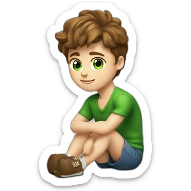 Posh-muscle-boy-brown-hair-green-eyes-pearl-necklace-sitting-on-golden-cube sticker