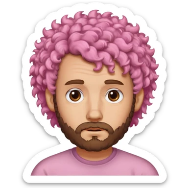 A light-skinned man with short fluffy pink curls and a neatly trimmed brown beard, with a slightly uneasy expression. sticker