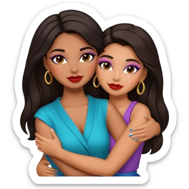 Boujy baddie best friends happy hugging, trendy heavy makeup sticker