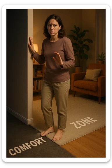 donna che vuole rimanere nella sua zona di comfort. Immagini realistiche sticker