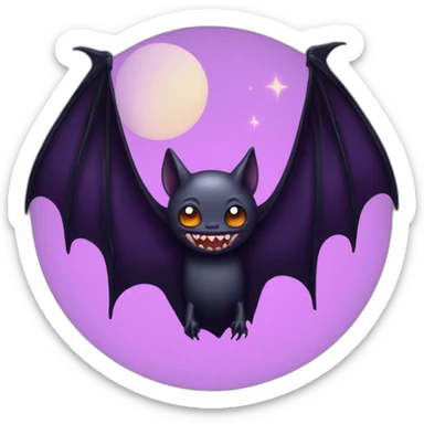 purple black vampire bat wings flying in front of large dripping crescent moon sticker