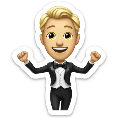 Handsome man dancing in a tuxedo doing backflips with he’s tongue sticking out  sticker