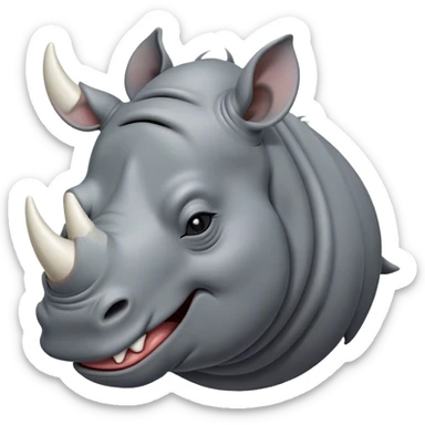 Cinematic Cute Yawning Rhinoceros Portrait Emoji, Head tilted slightly with a dramatic, wide-open yawn, showcasing a soft, textured slate-gray hide with a slightly drooping white horn and eyes barely open in drowsy contentment, Simplified yet irresistibly adorable features, highly detailed, glowing with a soft, cozy glow, high shine, relaxed yet expressive, stylized with a touch of rugged whimsy, bright and endearing, soft glowing outline, capturing the essence of a sleepy yet affectionate rhinoceros, so drowsy it feels like it could stretch out of the screen and curl up for a nap! sticker