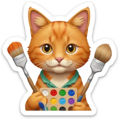 A cat holding brushes and a colour pallete because he is an artist sticker