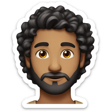 light brown skin indian man with black coloured curls hair with a fade on the sides with nicely shaped eyebrows with brown eyes and a beard thats not too thick and a good jawline but not too big and long of face sticker