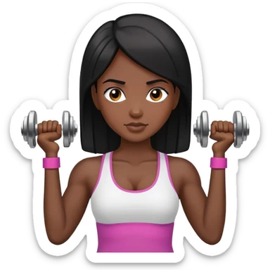 a black hair woman working on arm dumbbells sticker