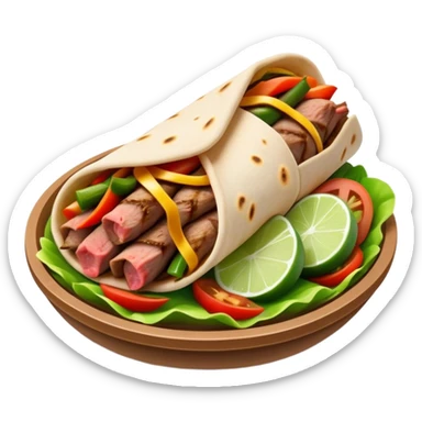 Cinematic Realistic Gyros Dish Emoji, showcasing succulent, spiced meat wrapped in pita with fresh vegetables rendered with lifelike detail and dynamic, appetizing lighting. sticker