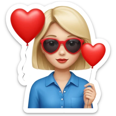 girl with sun glasses holding red heart balloon sticker