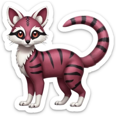 Rare realistic dark-burgundy grey black gradients lush tropical exotic cute epic pretty beautiful handsome gorgeous aesthetic colorful vibrant Vernid-Protogen-Primagen-Wickerbeast-Genet-Trico-species-Fakemon-hybrid-creature by LiLaiRa, beautiful intricate markings, full body sticker
