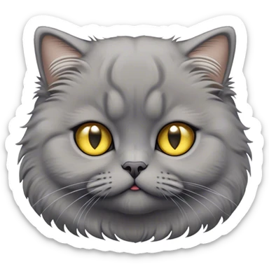 Cinematic Adorable Fluffy Grey Scottish Fold Cat Portrait Emoji, Adorable folded ears perched atop its soft, round head, head tilted cutely with big, sparkling yellow eyes, soft grey fur with darker points on the ears, face, and paws, Simplified yet irresistibly adorable features, highly detailed, glowing with a soft, warm glow, high shine, affectionate and playful, stylized with a touch of whimsy, bright and endearing, soft glowing outline, capturing the essence of a curious and loving kitten with the signature charm of a Scottish Fold's unique folded ears, so cute it feels like it could leap out of the screen and snuggle up for a cuddle! sticker