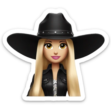 Barbie with a black cowboy hat with a 100000x wide brim hidden her head in the darkness sticker