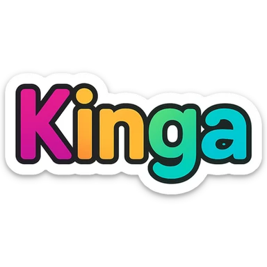 Kinga name in colorful gradient modern font with dark outline, transparent background, in the style of sample images sticker