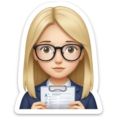 Girl with glasses so pretty with straight hair and a exam y her hand with and A+ sticker