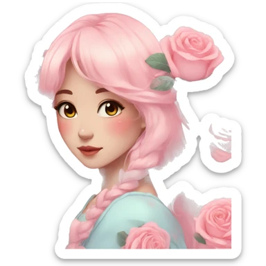 Gorgeous pastel anime style lady with blushing face and roses aesthetic trending style sticker