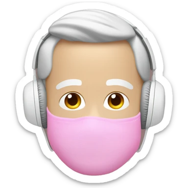 white guy in pink balaclava listening to music on Silver AirPods Max sticker