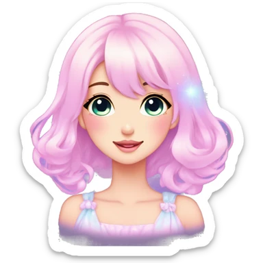 Gorgeous pastel anime style lady blushing nebula gradient sparkle face dreamy idol model colorful shiny stars galaxy kawaii cottagecore pearly petite simplistic aesthetic trending style sticker
