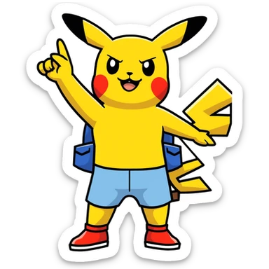 Hot handsomeb muscular 6ft tall smiling happy clean shaven Ash Ketchum giving Pikachu a high five sticker