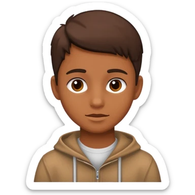 A teenager with a brown textured sticker