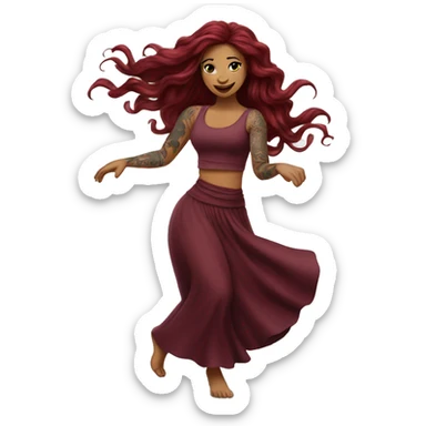 Beautiful tattooed burgundy long haired woman dancing sticker