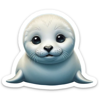 Cinematic Comical Baby Seal Portrait Emoji, Head tilted dramatically with an exaggeratedly surprised expression, featuring a round, plump body with wide, comically expressive eyes and a quirky, puckered face, Simplified yet hilariously expressive features, highly detailed, glowing with a slightly sassy polar glow, high shine, dramatic yet playful, stylized with an air of cheeky arctic mischief, soft glowing outline, capturing the essence of a meme-worthy baby seal that looks ready to give a playful side-eye into viral fame! sticker