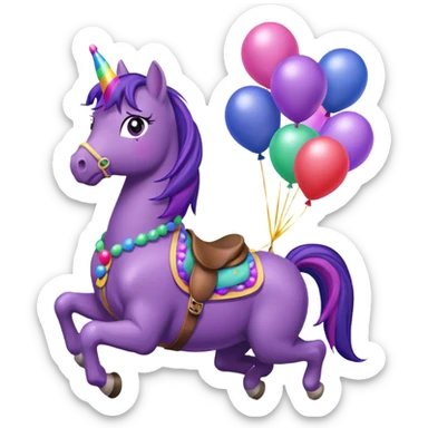 twillight sparkle mlp holding colorful balloons tied to its saddle, looking cheerful. sticker