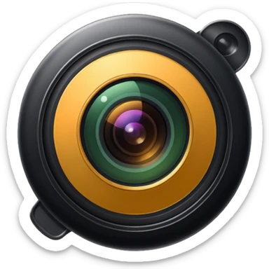 A simple camera lens, apple emoji style, top view, no face, 45 degree angle sticker