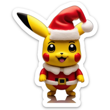 A cinematic 1960s film still of a BBC Christmas toy stop motion film starring Pikachu dressed as santa, shallow depth of field, 35mm, f 2.8, wide angle sticker