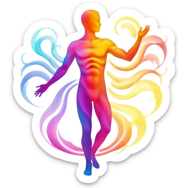Male silhouette composed of ethereal flowing energy waves, abstract style aura forming the shape of a man, no facial features sticker