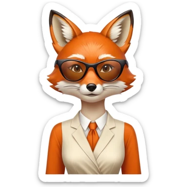 serious anthropomorphised female fox in stylish dress with sunglasses, head and shoulders view sticker