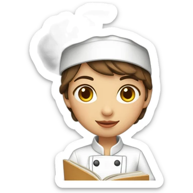 Ecuadorian cute female chef holding a cook book with short brown hair and light brown eyes sticker