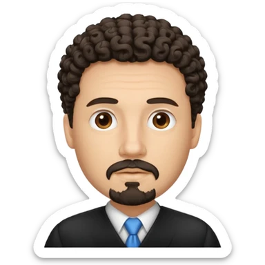 Create a white man with curly dark hair and Goatee lawer sticker