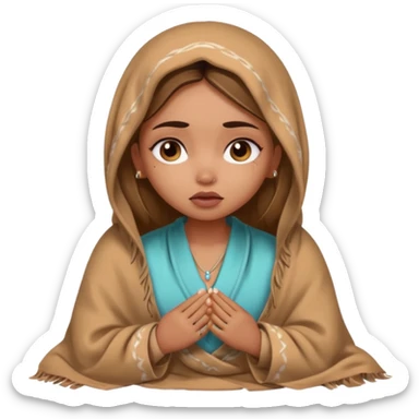 a pretty bratz fair indian girl wearing a brown pajamas and blnaket, dark circles, crying sticker
