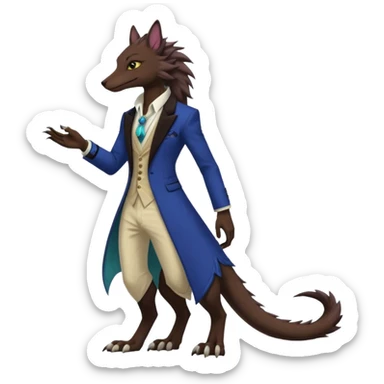 Brown and beige badass elegant wild beautiful natural cute badass epic exotic anthro modern furry 2-legged sergal-vernid-creature, full body, dark-brown-black-gradient pretty hair, with a long tufted tail, aesthetic, art by LiLaiRa, art by art by Falvie sticker