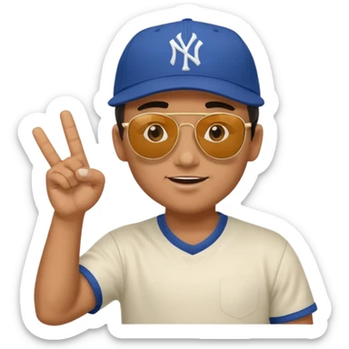 Cool hip guy with NY baseball cap and sunglasses flipping someone off sticker