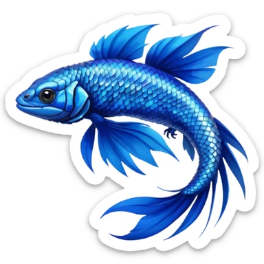 Blue-Betta-Fish-Mountain-Blue-Bird-Blue-Iguana-fusion-animal-hybrid-creature sticker