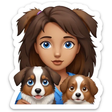 Young brown girl with blue eyes and One dog Australian shepherd  sticker