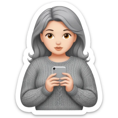 Design a woman’s grey sweater for a seductive voluptuous woman with brown wavy hair. Only design the sweater. Remove the woman sticker