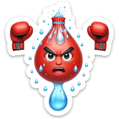 Gota de agua con cara de enfado y unos guantes de boxeo, que tenga brazos y piernas musculados sticker