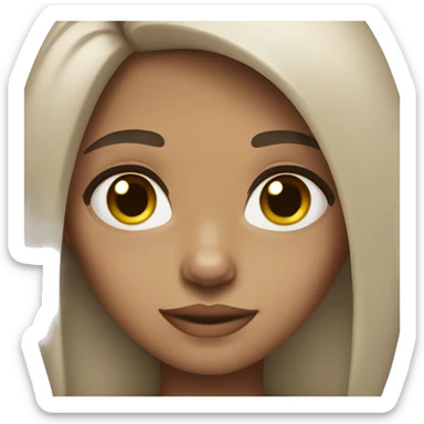 Girl white skin brown hair dark brown eyes middle part sticker