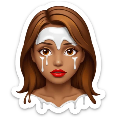 Brown Hair, Woman, white paint drip, face, hot, Sexy, lips sticker