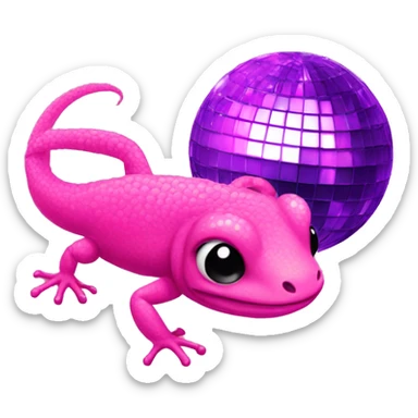 A pink newt and a disco ball sticker