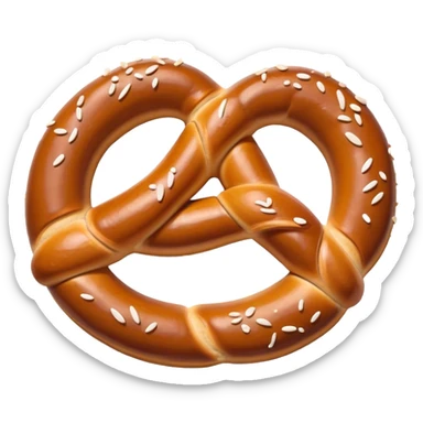 Pretzel Cinematic Realistic Pretzel Snack Emoji, depicted as a single, perfectly twisted pretzel with a glossy, salted crust, rendered with lifelike textures and warm, inviting lighting. sticker