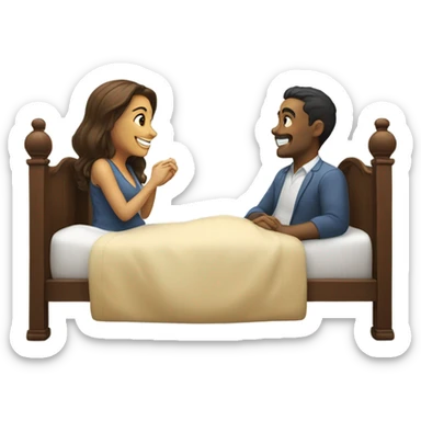 A man and a woman are lying on a bed, smiling and talking. sticker