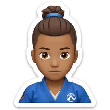 black jiu jitsu instructor with ponytail and a low taper fade sides haircut, and a small fade on the sides with a blue belt and roger Gracie academy logo on the gi sticker