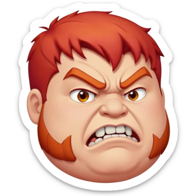 chubby young angry man in profile view with red hair and sharp fangs sticker