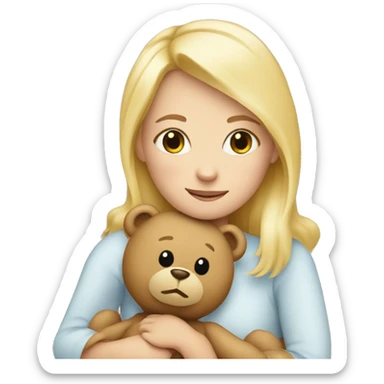 blonde woman hugs a cute teddy bear sticker
