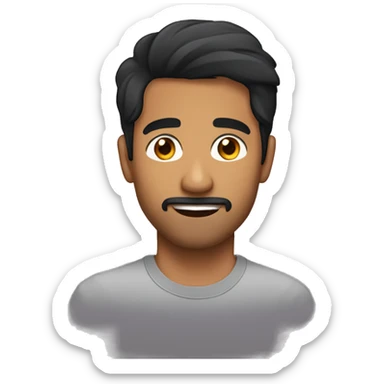 A 24 year old, South Asian man, with short black hair, with facial hair,   wearing a t-shirt. sticker