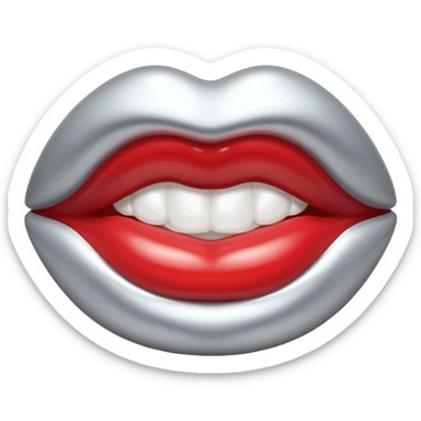 A seductive pair of slightly parted lips emoji made of liquid silver chrome, smooth glossy metallic surface, soft sensual curves, subtle reflections, luxury sexy aesthetic, minimal iOS emoji style, centered composition, clean white background, soft studio lighting, no text sticker