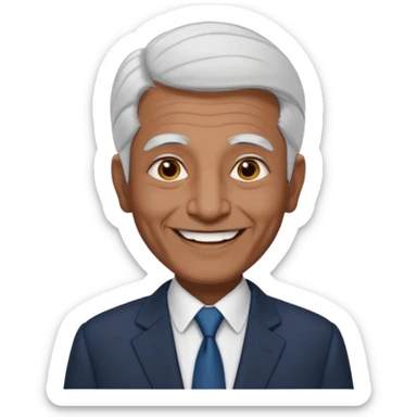70 yr old man, thin white hair, pakistani, business suit, big smile, dark skin, no facial hair
 sticker