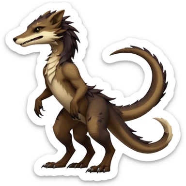 Brown and beige badass elegant wild beautiful natural cute badass epic exotic anthro modern furry 2-legged sergal-vernid-creature, full body, dark-brown-black-gradient pretty hair, with a long tufted tail, aesthetic, art by LiLaiRa, art by art by Falvie sticker
